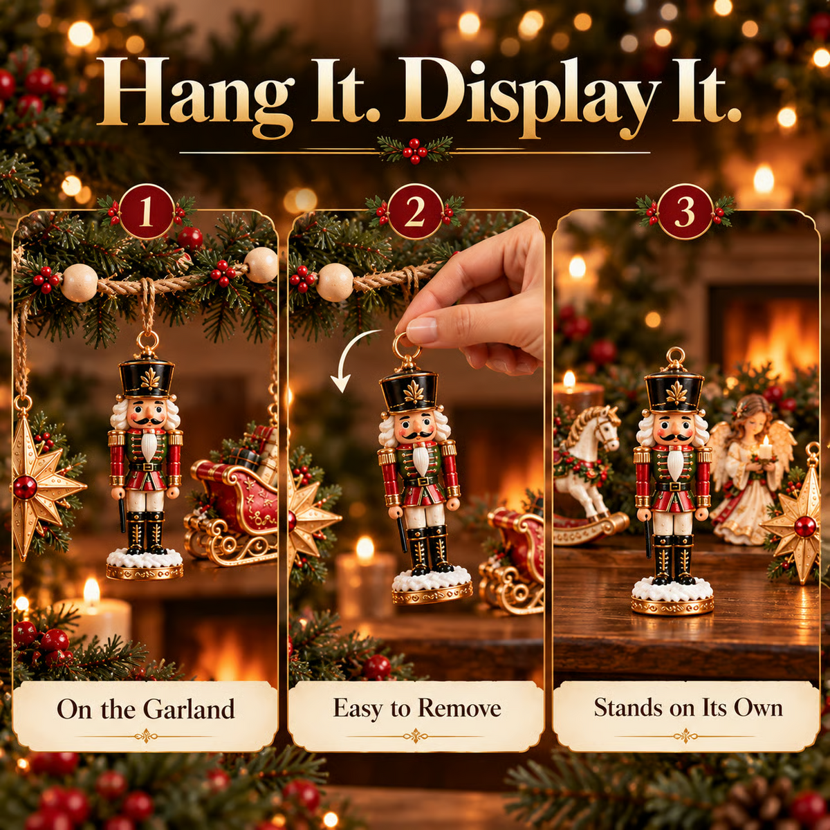 🎄 7-Piece Vintage Christmas Garland | Removable 3D Ornaments