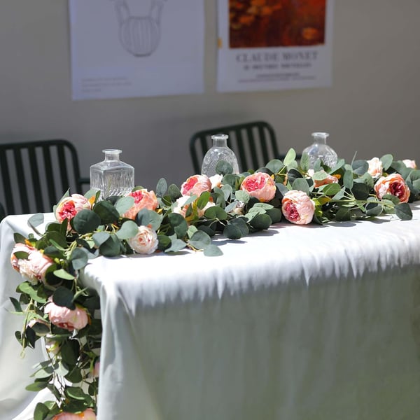 🌹Konstgjorda Blommor Girlang Vår Eukalyptus Girlang Vintage Konstgjord Blomma Pion Ros Vinranka Grönt 🦋