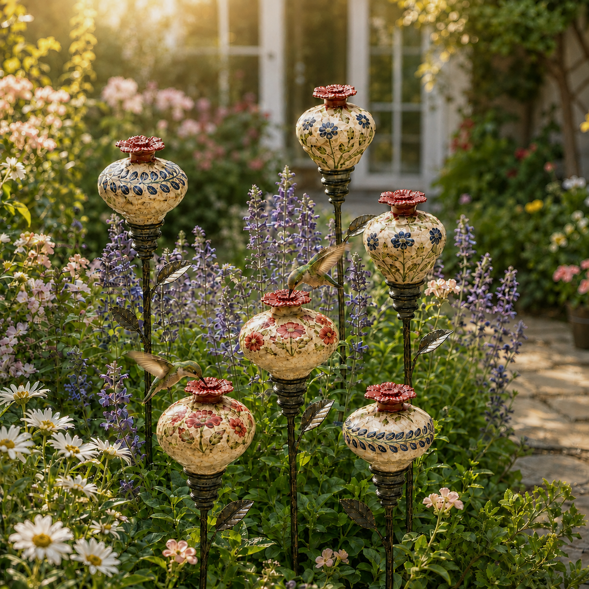Vintage Hummingbird Feeder Garden Stake – Decorative Flower Nectar Feeder
