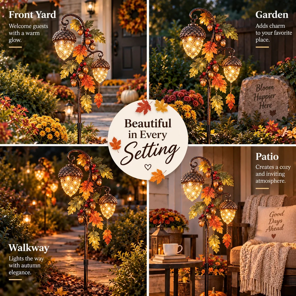 🍁 Autumn Acorn Glow – Solar Double Acorn Garden Stake Light