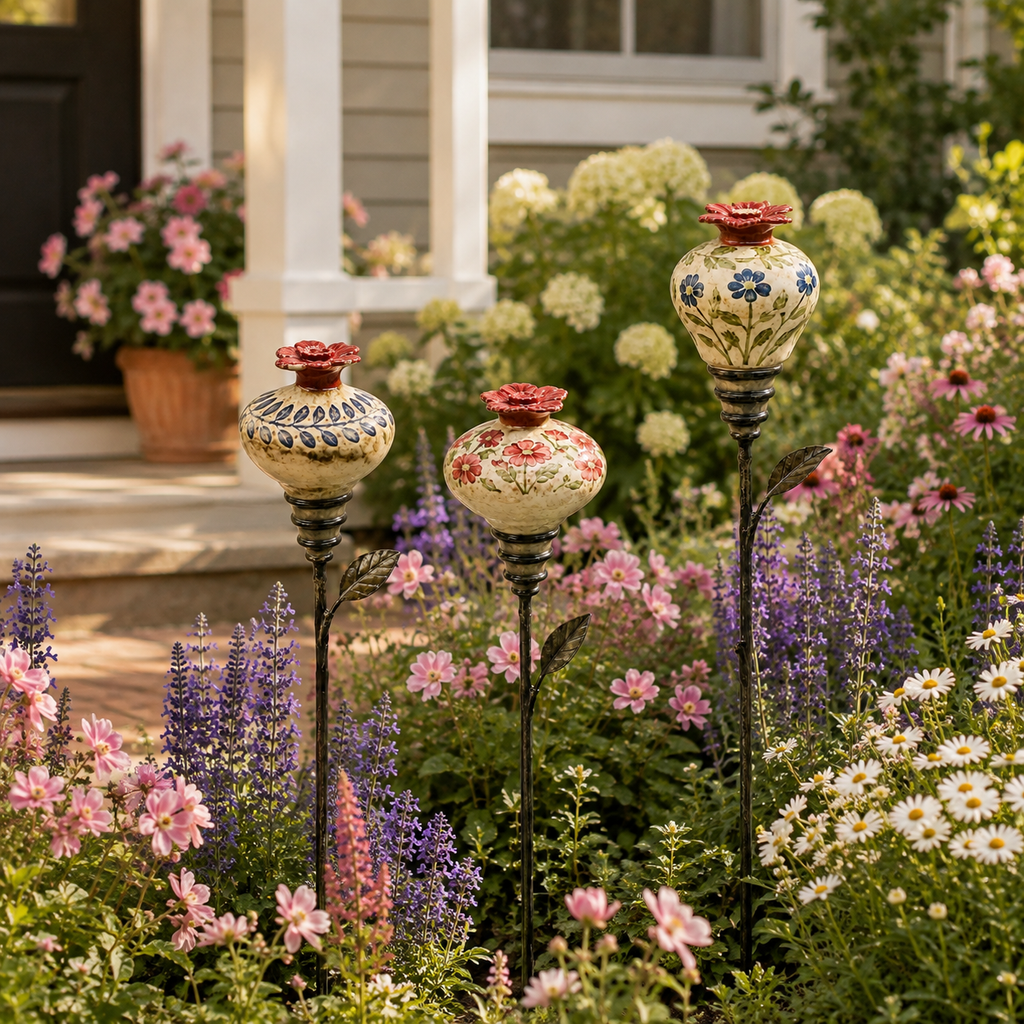 Vintage Hummingbird Feeder Garden Stake – Decorative Flower Nectar Feeder