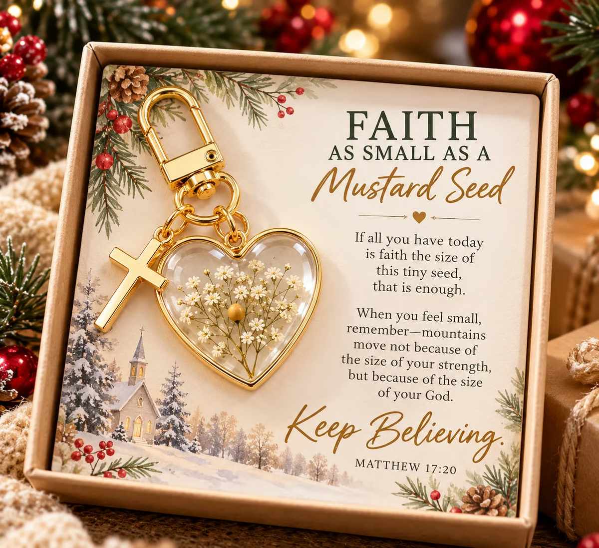 🔥 Last Day 50% OFF –✝️ Mustard Seed Faith Keychain — Keep Believing