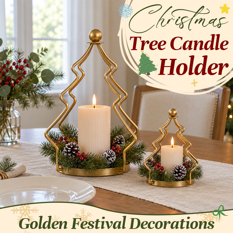Vintage Golden Christmas Tree Candle Holder – Cozy Holiday Decor