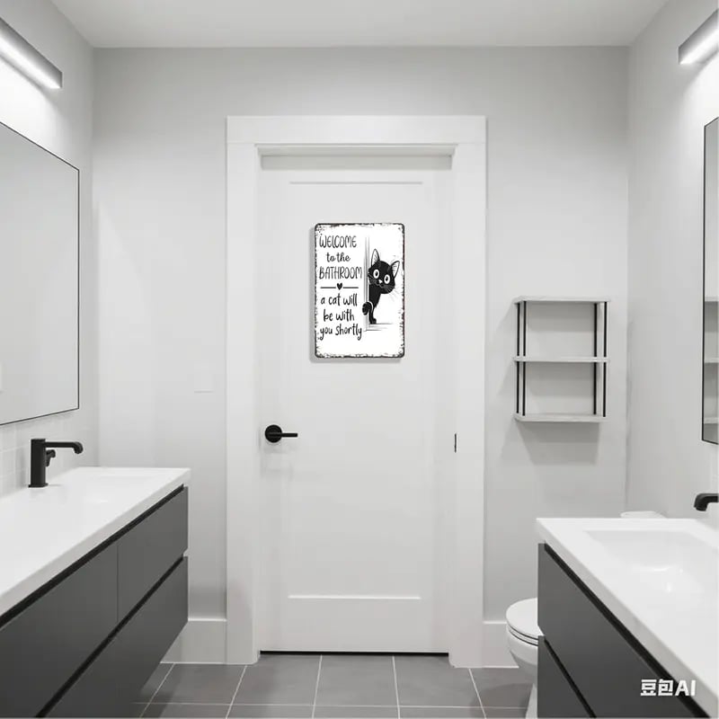 🔥 Laatste dag 49% korting – Peekaboo Kitty Bathroom Humor Wall Sign