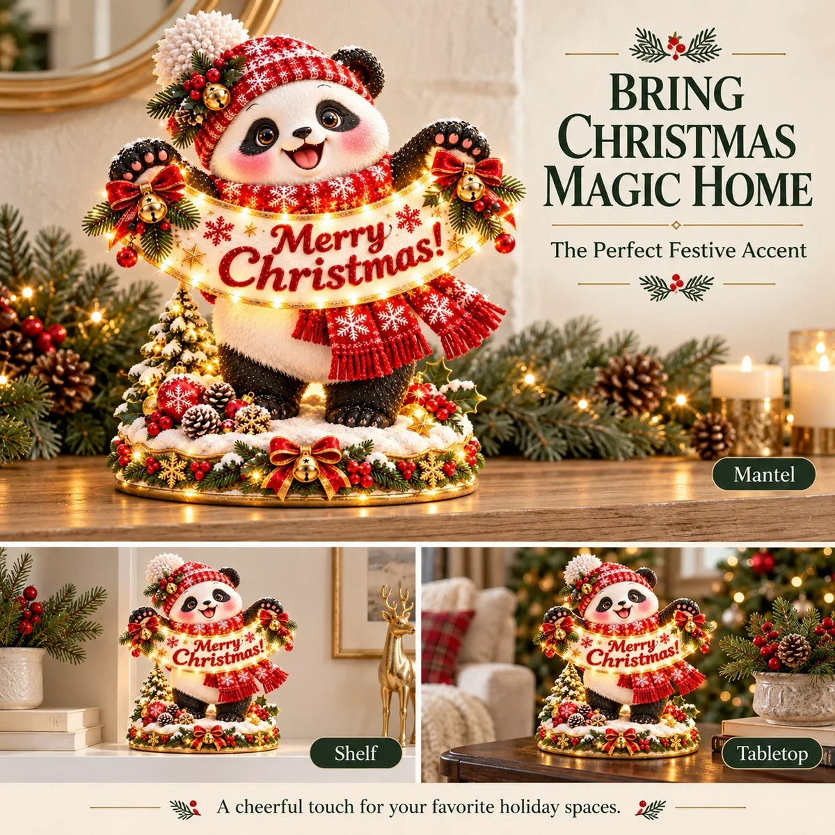 🐼Panda Christmas Greeting Figurine
