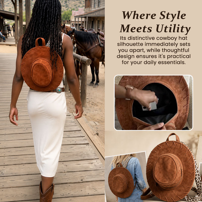 Handmade Leather Western Cowboy Hat Backpack
