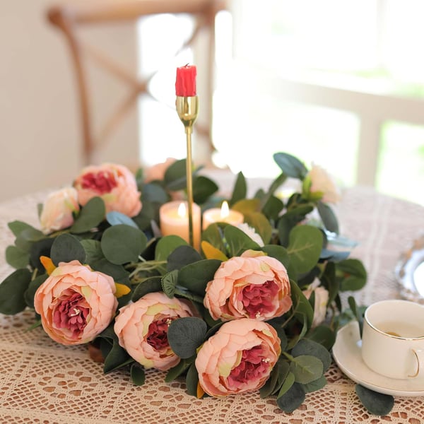 🌹Konstgjorda Blommor Girlang Vår Eukalyptus Girlang Vintage Konstgjord Blomma Pion Ros Vinranka Grönt 🦋