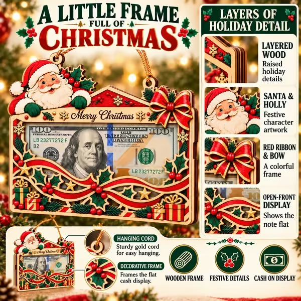 🎄Christmas Cash Gift Ornament – Layered Wooden Money Holder & Hanging Tree Decoration💵