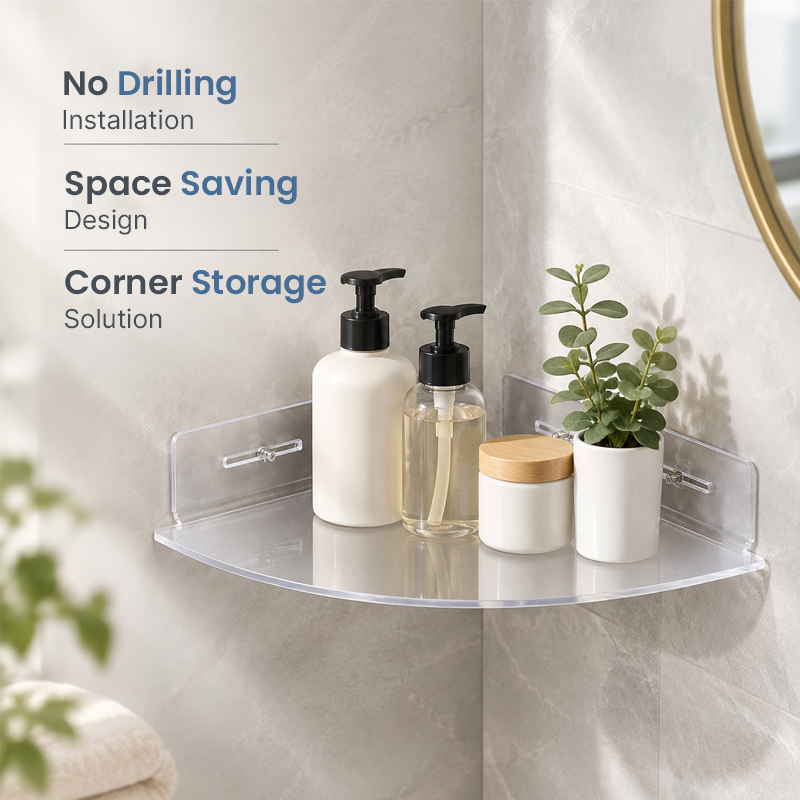 Clear Corner Storage Shelf – Easy No-Drill Installation