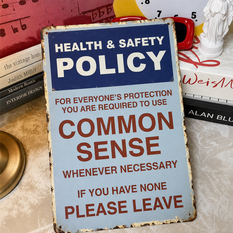 😂🤘Sarkastisk "Common Sense Policy" Vintage metallskylt