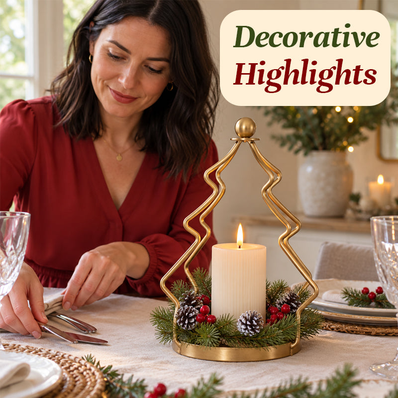 Vintage Golden Christmas Tree Candle Holder – Cozy Holiday Decor
