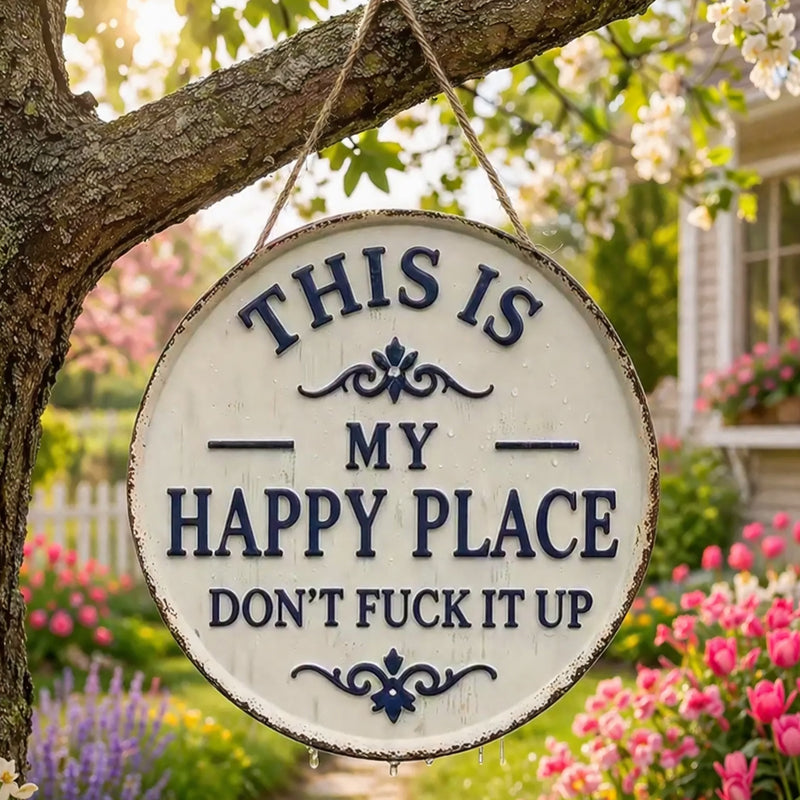 Happy Place Attityd Vintage Metallskylt
