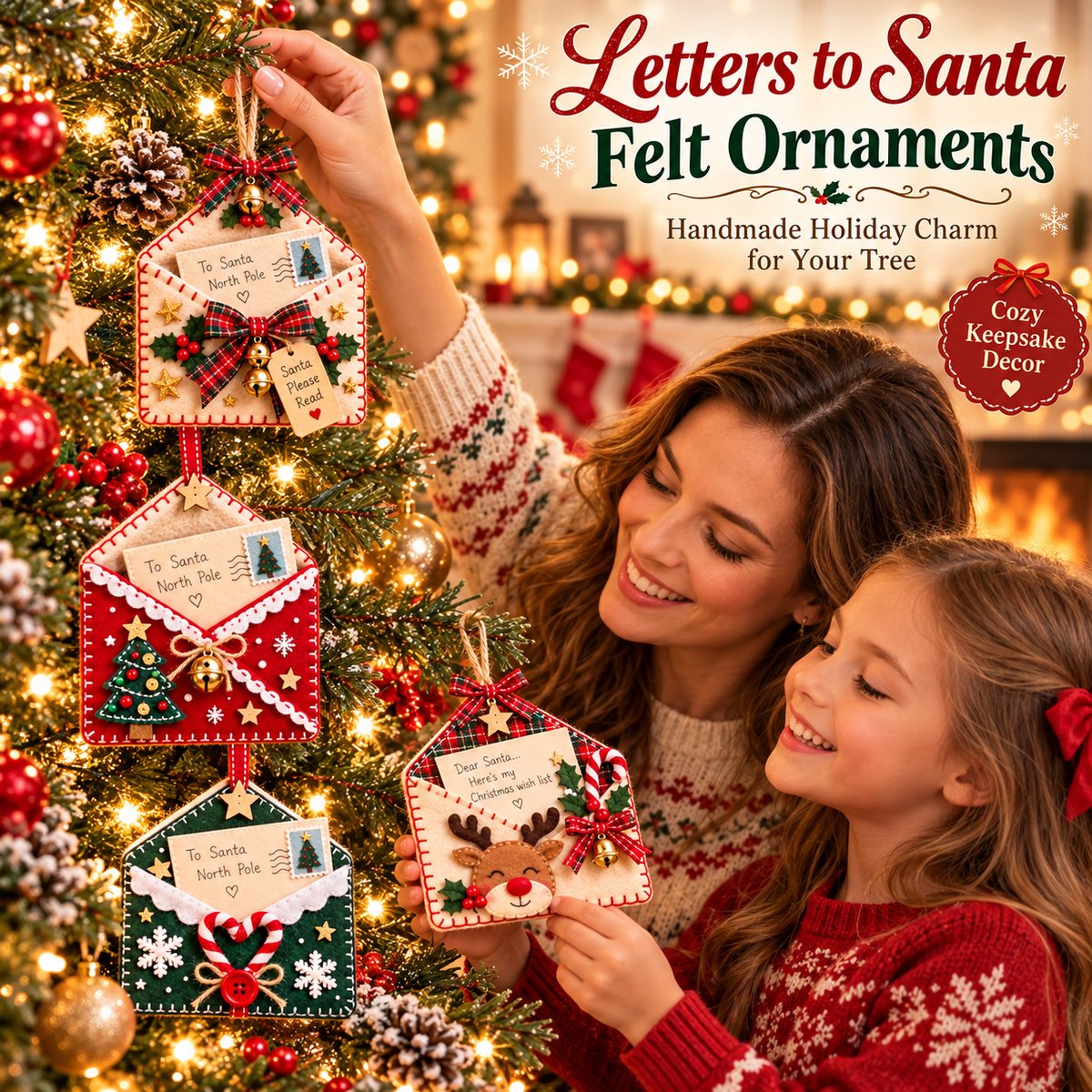🎄💌Letters to Santa Christmas Envelope Ornaments – Festive Holiday Wish List Decorations