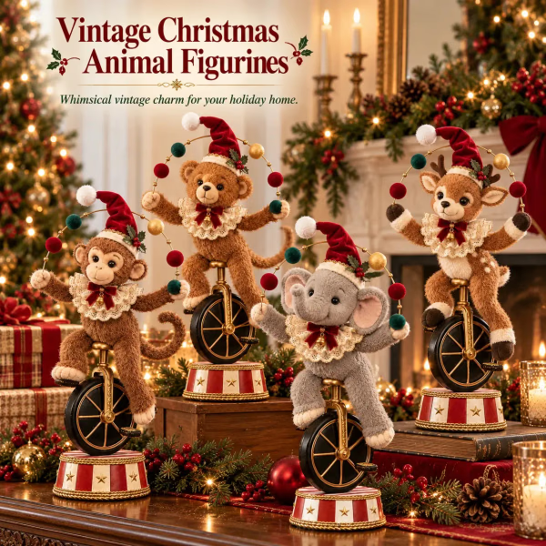 🎄 Vintage Christmas Circus Animal Figurines – Whimsical Festive Tabletop Decorations