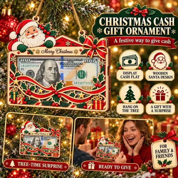 🎄Christmas Cash Gift Ornament – Layered Wooden Money Holder & Hanging Tree Decoration💵