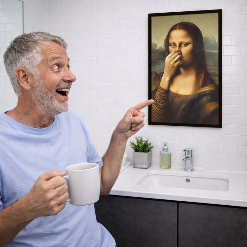 🎨😂 De "Stinky Mona" badkamer-lachkunst – klassiek ontmoet komedie!