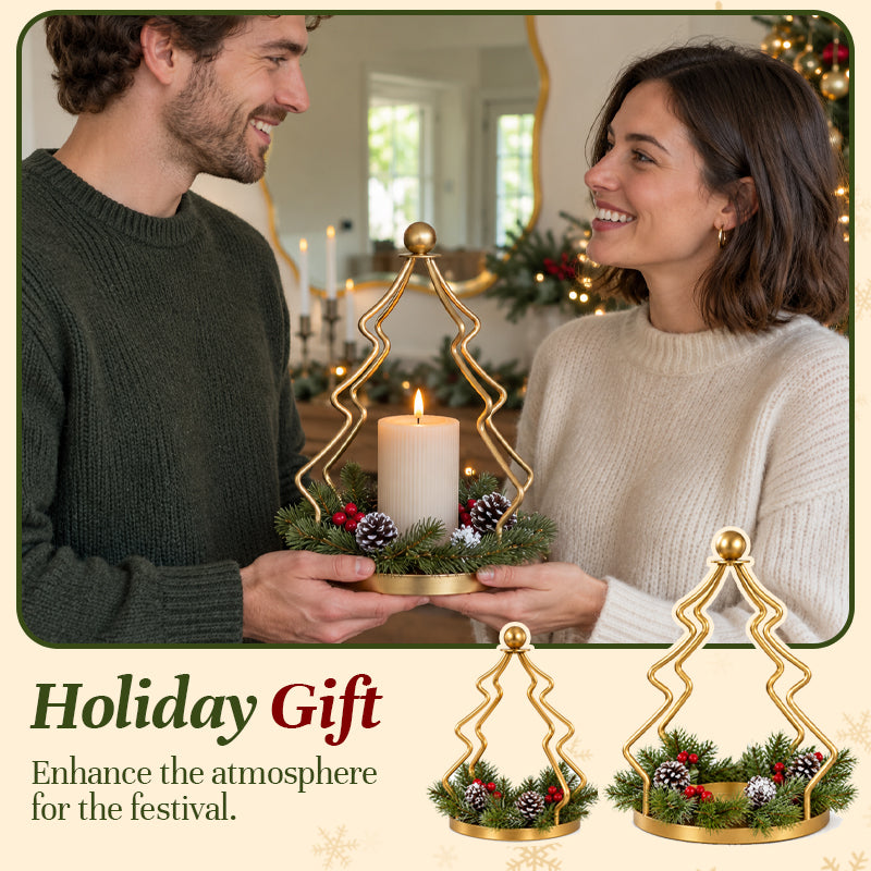 Vintage Golden Christmas Tree Candle Holder – Cozy Holiday Decor