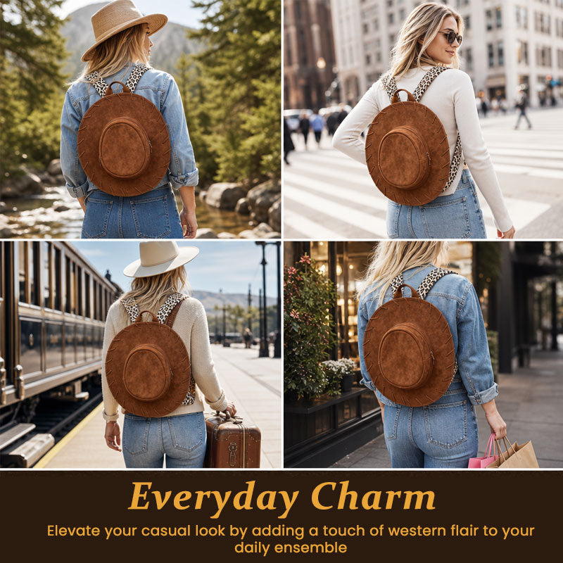 Handmade Leather Western Cowboy Hat Backpack
