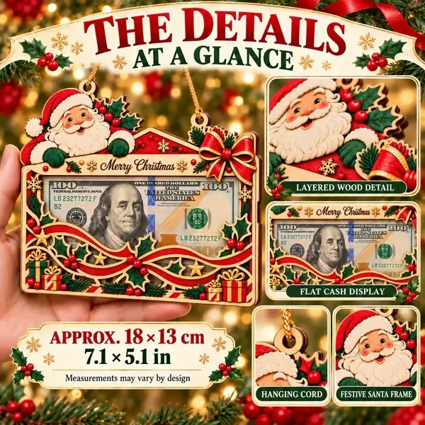 🎄Christmas Cash Gift Ornament – Layered Wooden Money Holder & Hanging Tree Decoration💵