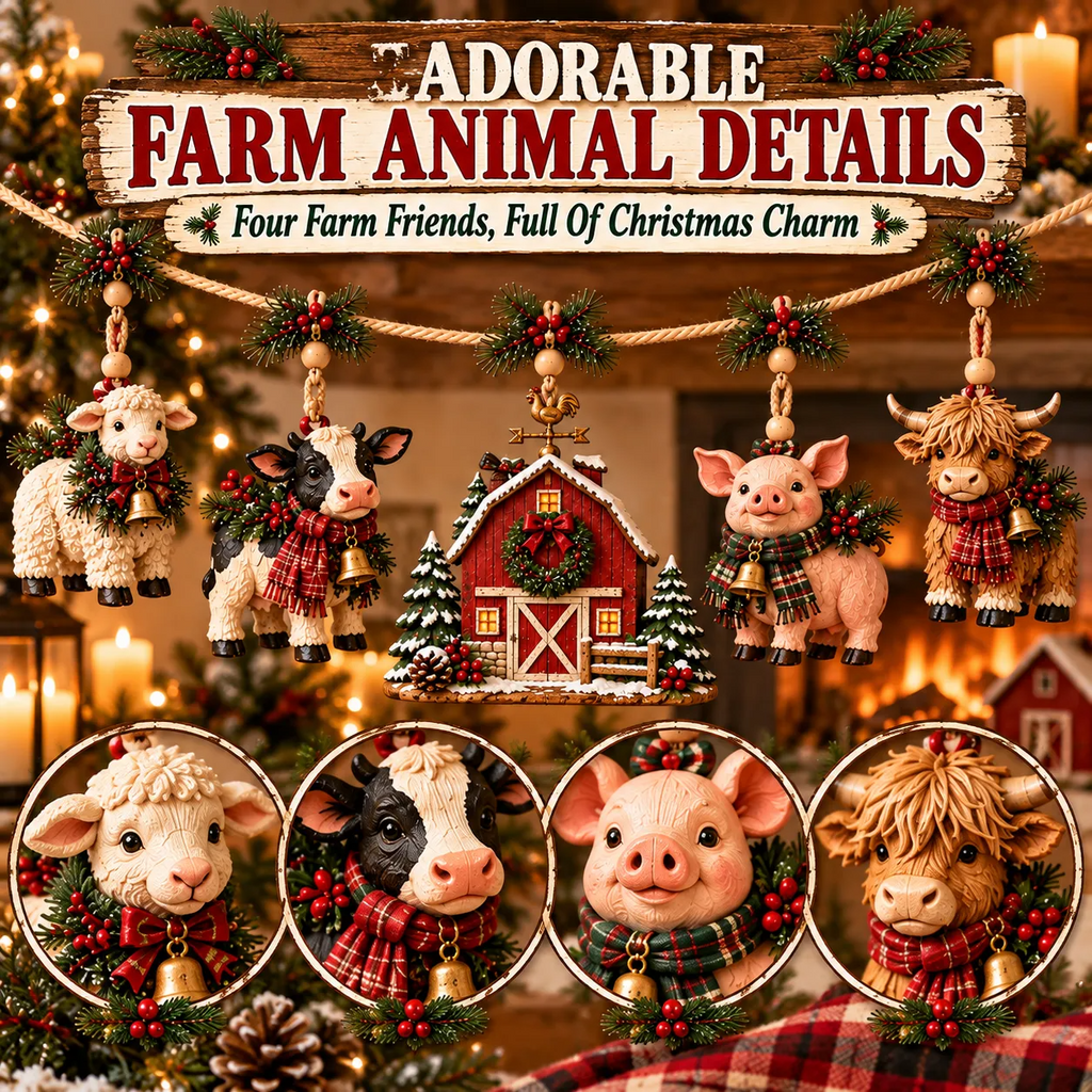🎄Christmas Farm Animal Hanging Garland – Rustic Farmhouse Holiday Decor🐑