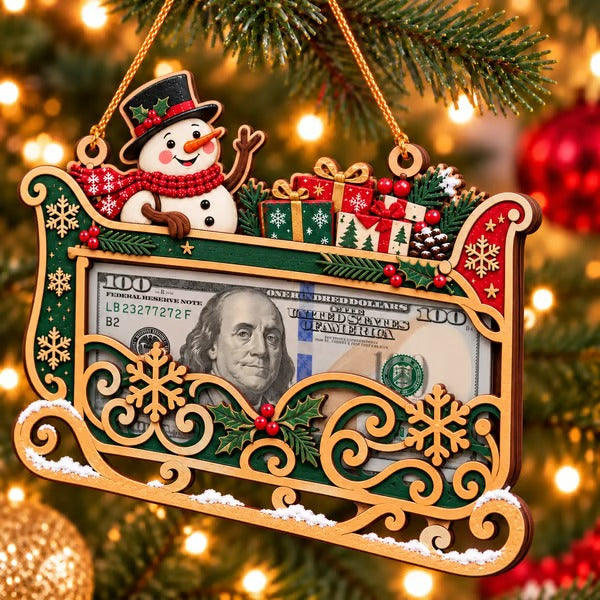 🎄Christmas Cash Gift Ornament – Layered Wooden Money Holder & Hanging Tree Decoration💵
