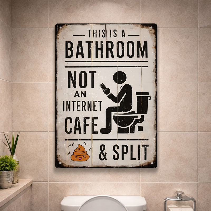 🚽😂 Vintage badkamerhumorbordje met split- en scrollmotief