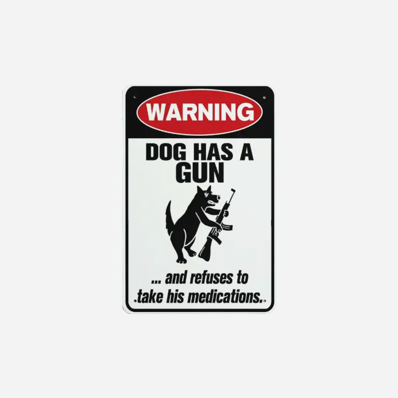 Humoristisch waarschuwingsbord met de tekst "Waakhond" 🐶 — Geef je buren iets om over te praten