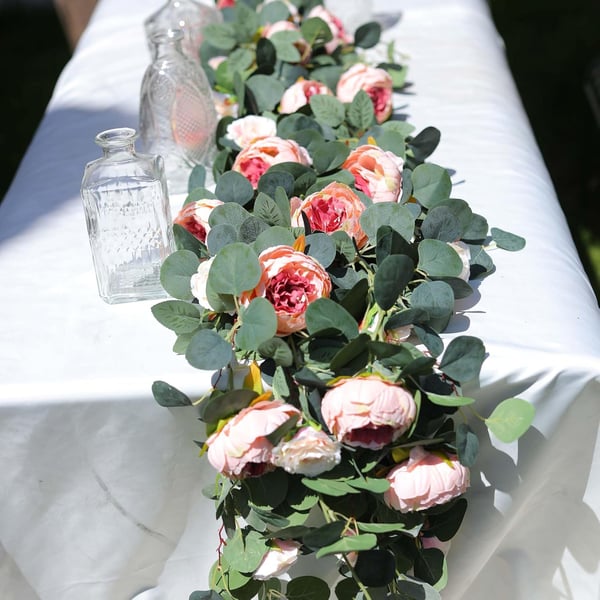 🌹Konstgjorda Blommor Girlang Vår Eukalyptus Girlang Vintage Konstgjord Blomma Pion Ros Vinranka Grönt 🦋