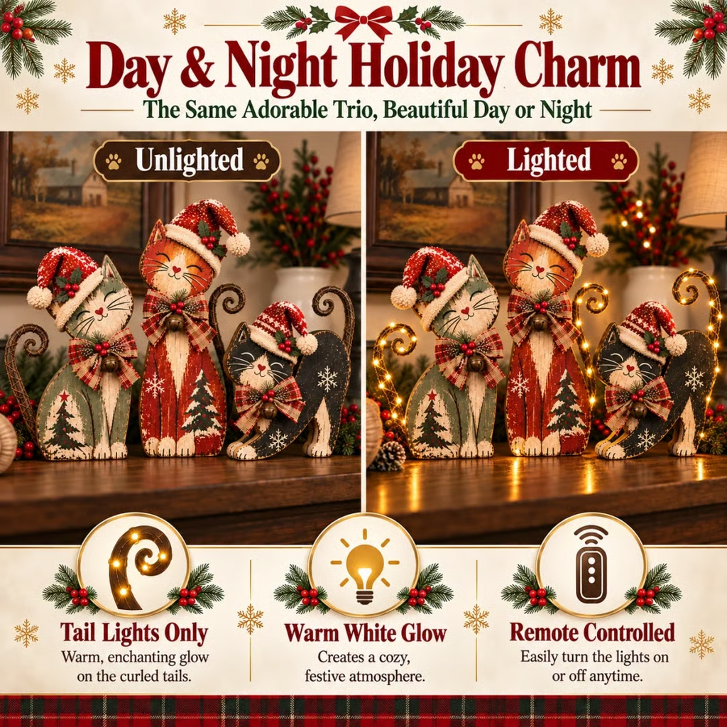 🔥Limited Time Buy 2 Get 20% OFF🔥 - 🎄🐱Vintage Lighted Christmas Cat Trio