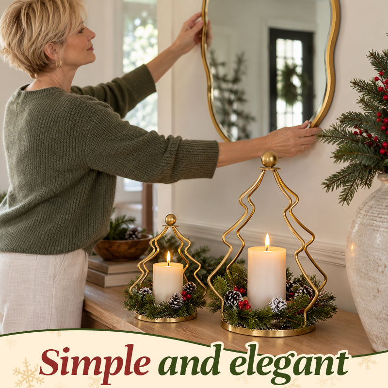 Vintage Golden Christmas Tree Candle Holder – Cozy Holiday Decor