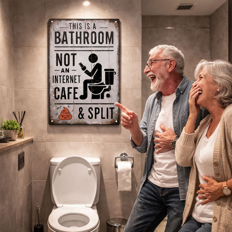 🚽😂 Vintage badkamerhumorbordje met split- en scrollmotief