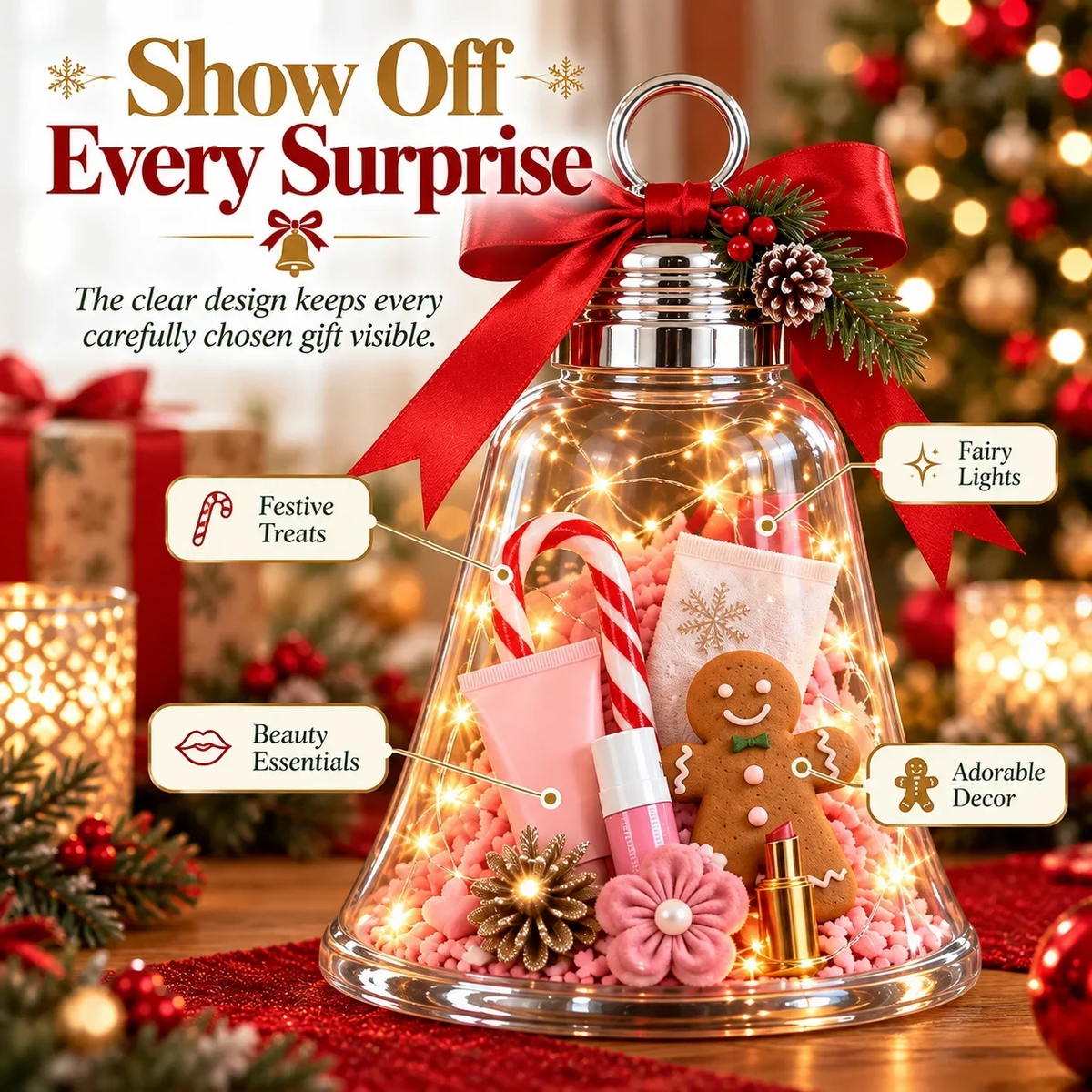 🎄🎁DIY Christmas Gift Jar with Decorative Ribbon – Personalized Holiday Gift Display