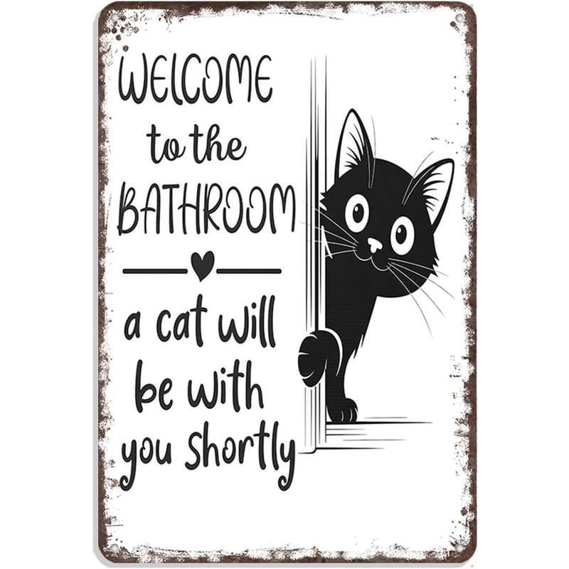 🔥 Laatste dag 49% korting – Peekaboo Kitty Bathroom Humor Wall Sign