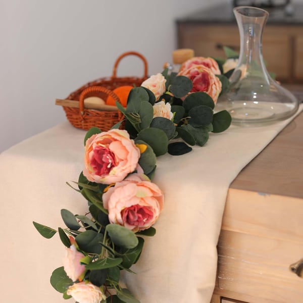 🌹Konstgjorda Blommor Girlang Vår Eukalyptus Girlang Vintage Konstgjord Blomma Pion Ros Vinranka Grönt 🦋