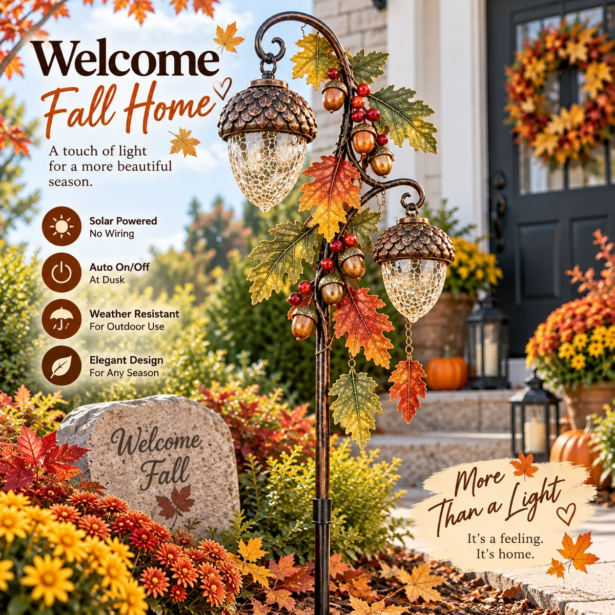 🍁 Autumn Acorn Glow – Solar Double Acorn Garden Stake Light