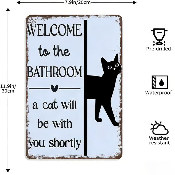 🔥 Laatste dag 49% korting – Peekaboo Kitty Bathroom Humor Wall Sign