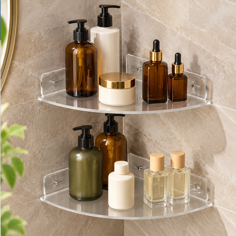 Clear Corner Storage Shelf – Easy No-Drill Installation