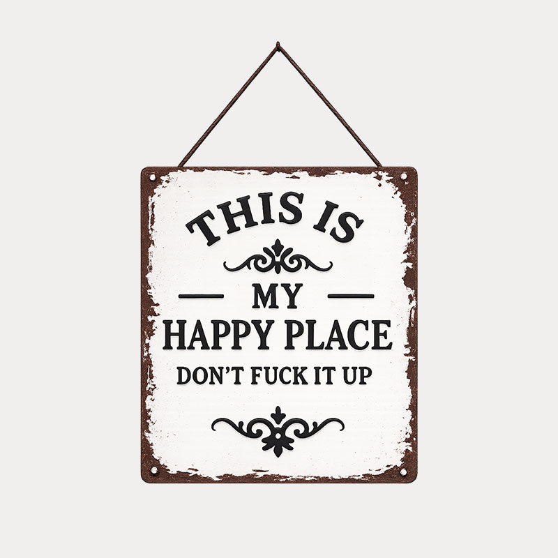 Rustik hängande träskylt "This Is My Happy Place" ✨🏡💖