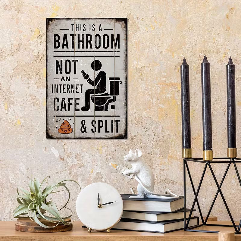 🚽😂 Vintage badkamerhumorbordje met split- en scrollmotief