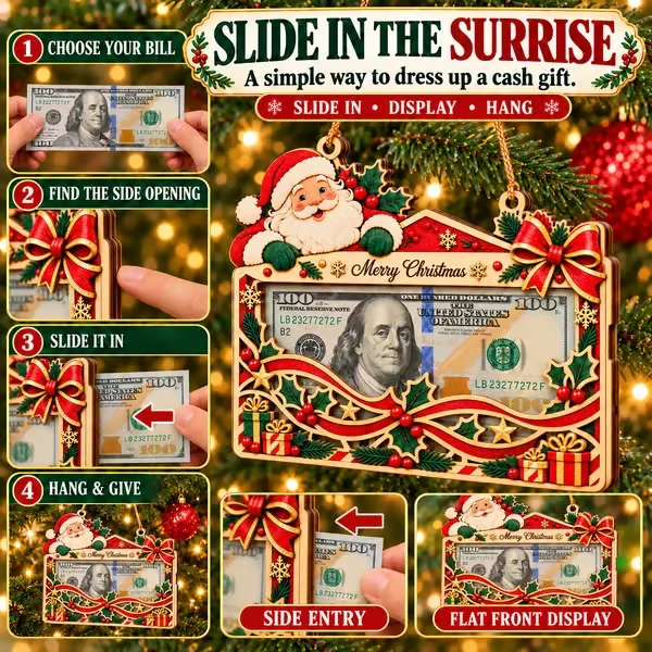 🎄Christmas Cash Gift Ornament – Layered Wooden Money Holder & Hanging Tree Decoration💵