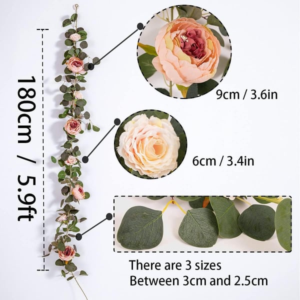 🌹Konstgjorda Blommor Girlang Vår Eukalyptus Girlang Vintage Konstgjord Blomma Pion Ros Vinranka Grönt 🦋