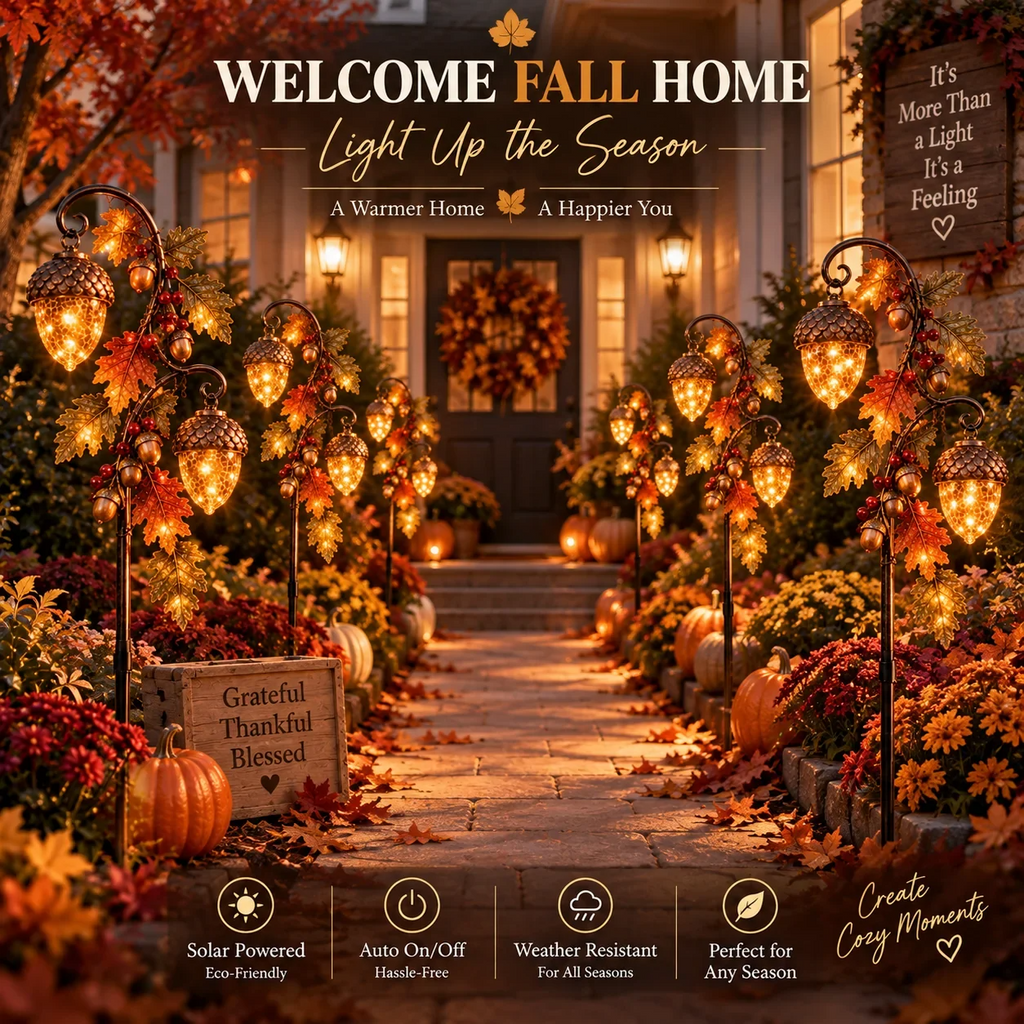 🍁 Autumn Acorn Glow – Solar Double Acorn Garden Stake Light
