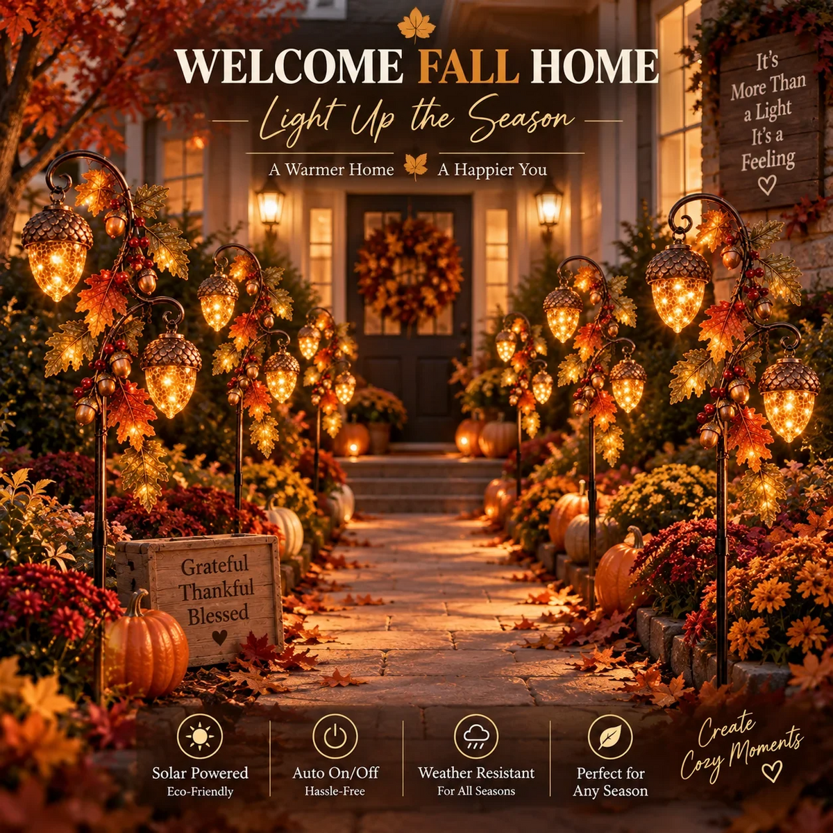 🍁 Autumn Acorn Glow – Solar Double Acorn Garden Stake Light