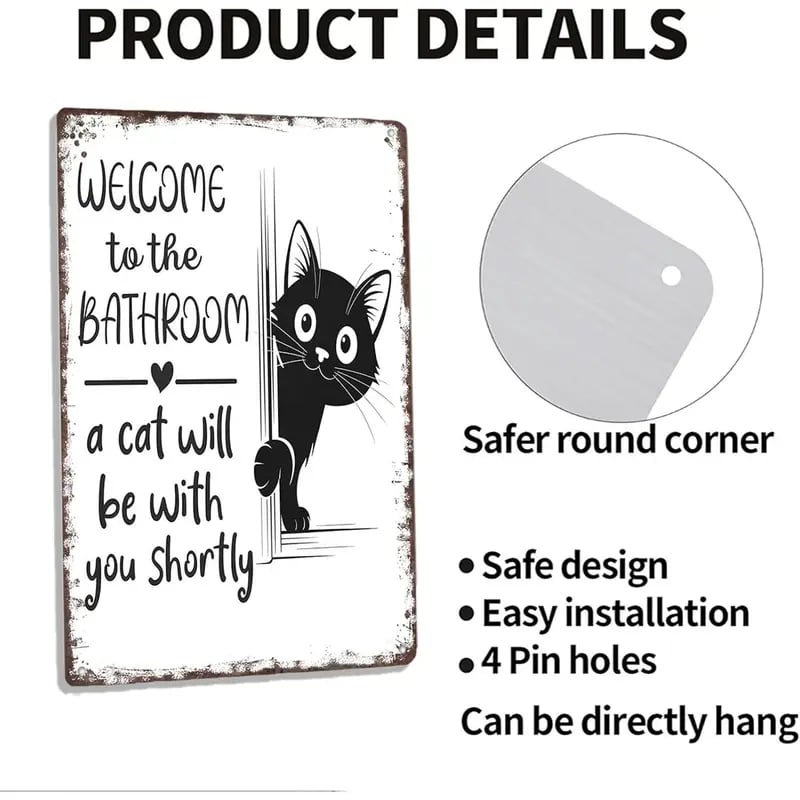 🔥 Laatste dag 49% korting – Peekaboo Kitty Bathroom Humor Wall Sign