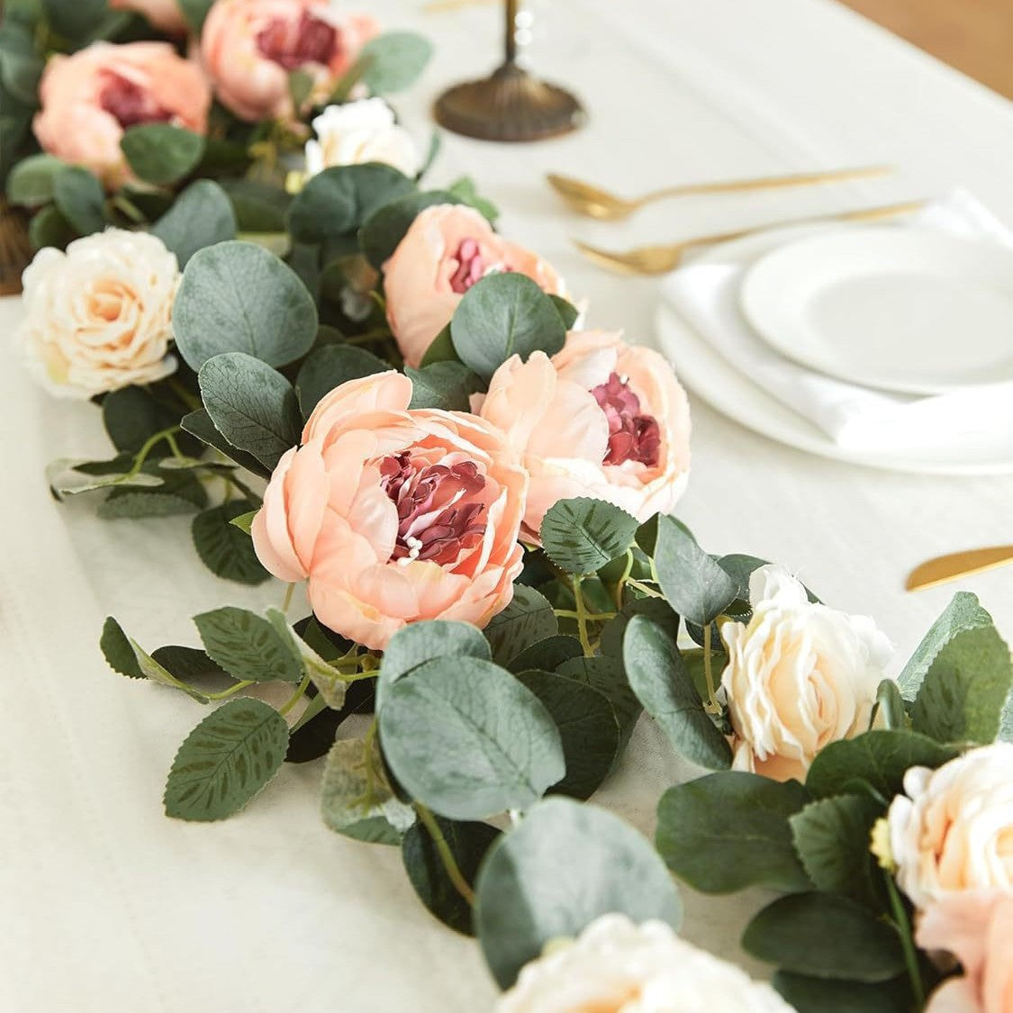 🌹Konstgjorda Blommor Girlang Vår Eukalyptus Girlang Vintage Konstgjord Blomma Pion Ros Vinranka Grönt 🦋