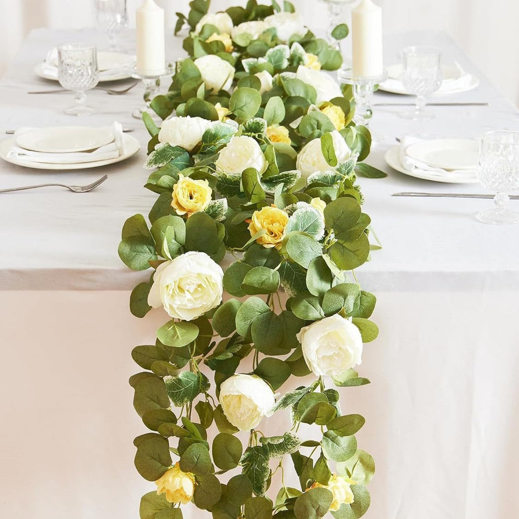 🌹Konstgjorda Blommor Girlang Vår Eukalyptus Girlang Vintage Konstgjord Blomma Pion Ros Vinranka Grönt 🦋