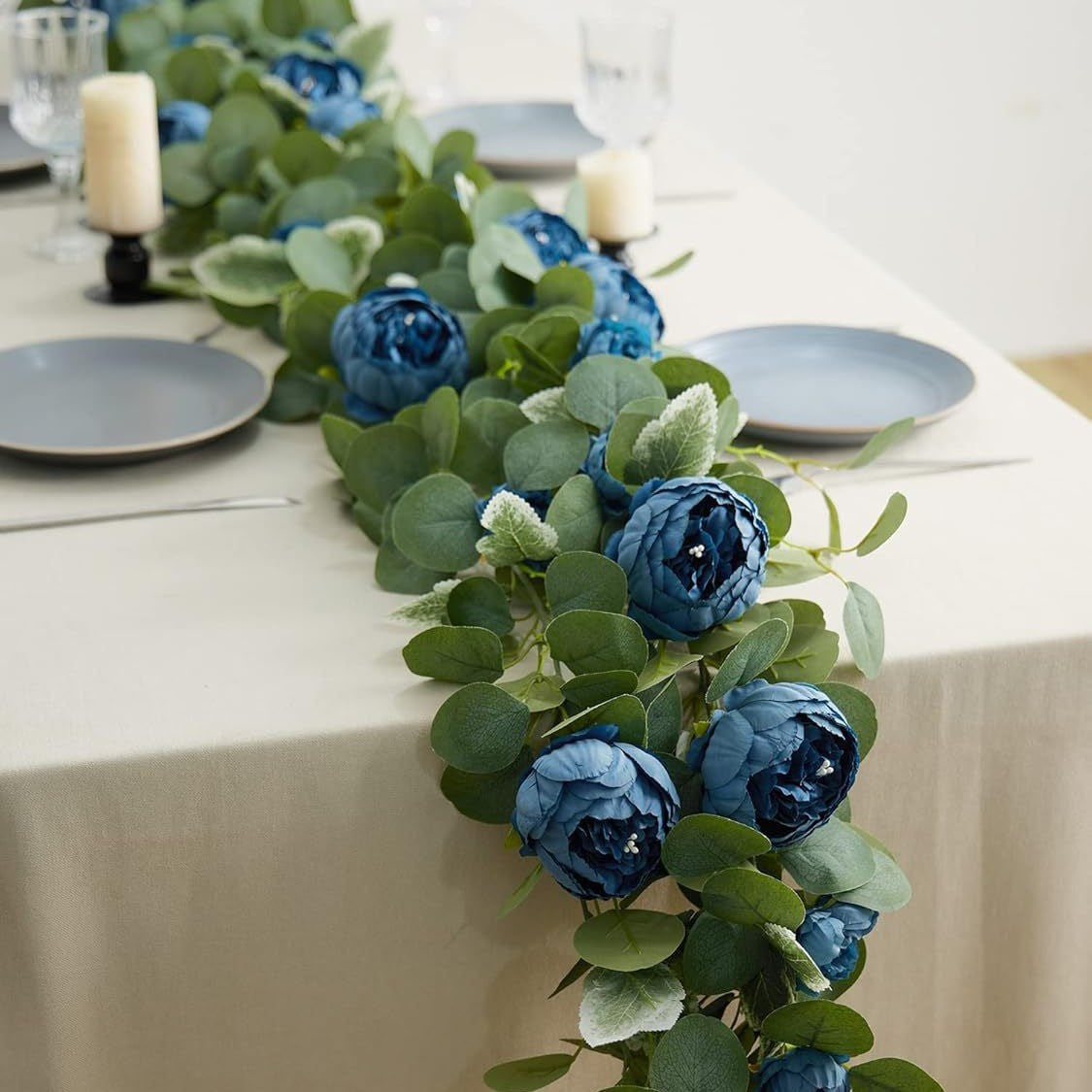 🌹Konstgjorda Blommor Girlang Vår Eukalyptus Girlang Vintage Konstgjord Blomma Pion Ros Vinranka Grönt 🦋