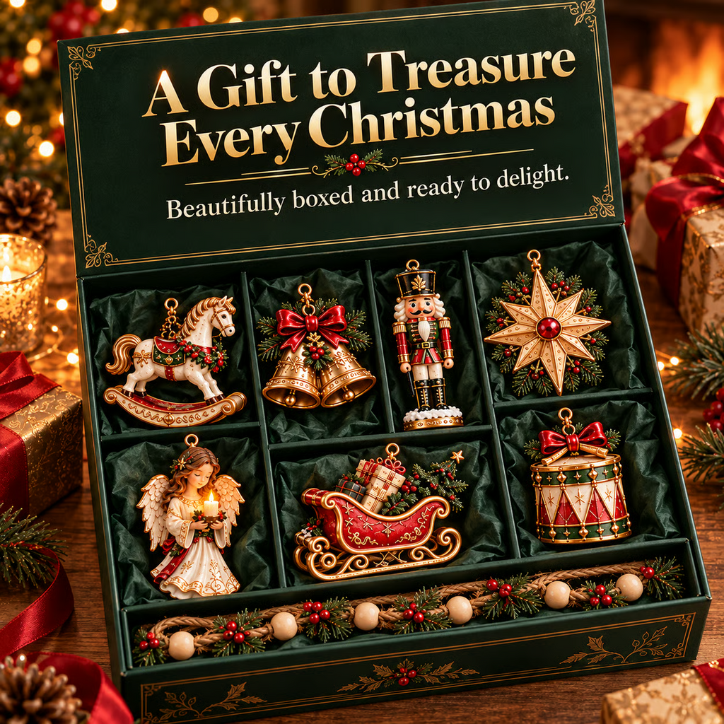 🎄 7-Piece Vintage Christmas Garland | Removable 3D Ornaments