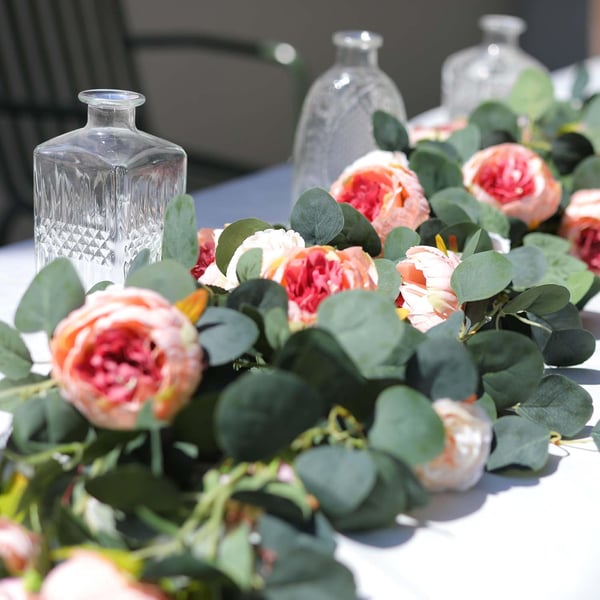 🌹Konstgjorda Blommor Girlang Vår Eukalyptus Girlang Vintage Konstgjord Blomma Pion Ros Vinranka Grönt 🦋