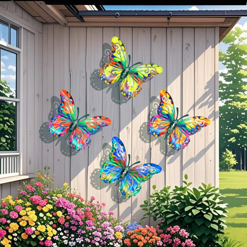 🦋Ett komplett set! 4 st väggdekorationer i metall med fjärilar🤩